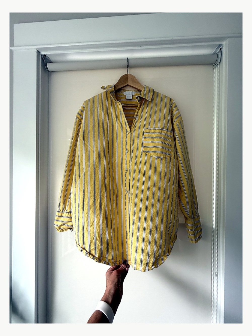 LIFE Yellow Striped Button Down Blouse XL Cottagecore Coastal Boho